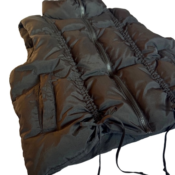 Black Poof Puffer Vest Ruched Tie Drawstrings - Picture 3 of 5